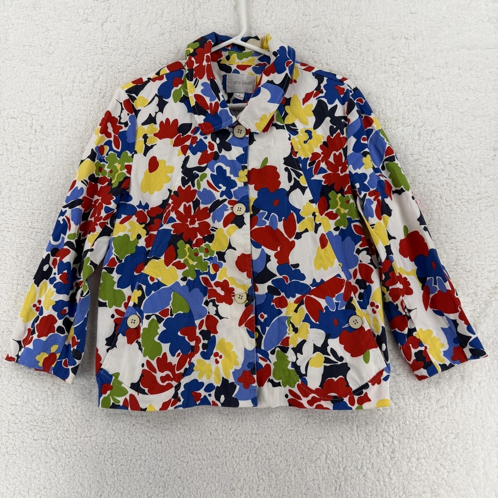 Erin London Jacket Womens Medium Multicolor Floral Cotton Stretch Button Front